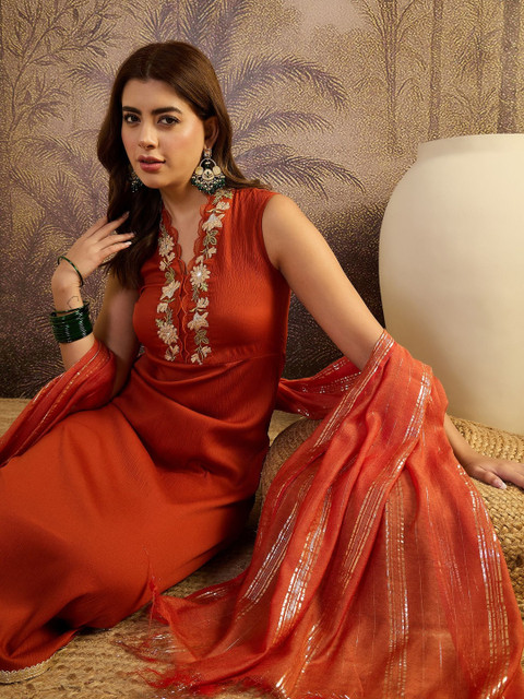 Sangria Embroidered A-Line Kurta with Dupatta - Image 7