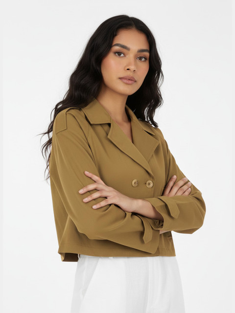 glitchez Notched Lapel Collar Double Breasted Crop Overcoat