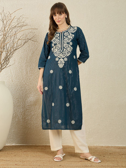 Indo Era Women Floral Embroidered Thread Work Kurta - Image 2