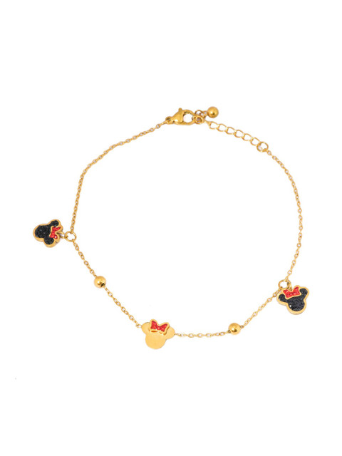 MAHTTAB Stainless Steel Gold-Plated Artificial Stones Studded & Beaded Anklet