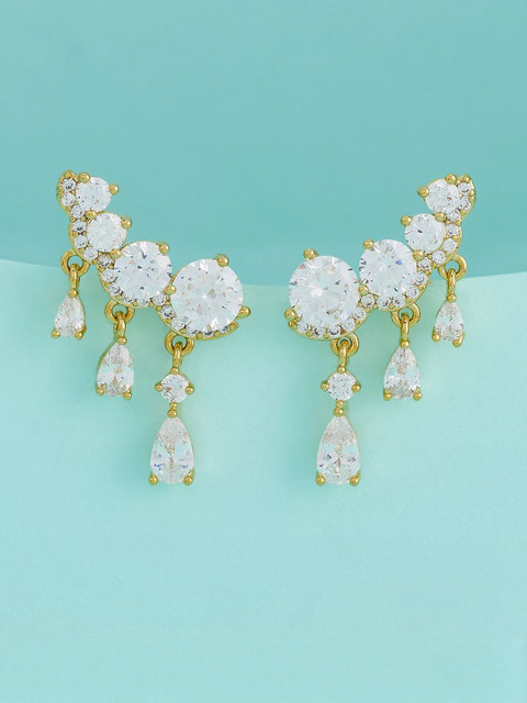 Kushal's Fashion Jewellery Gold-Plated Contemporary Zircon Studded Drop Earrings