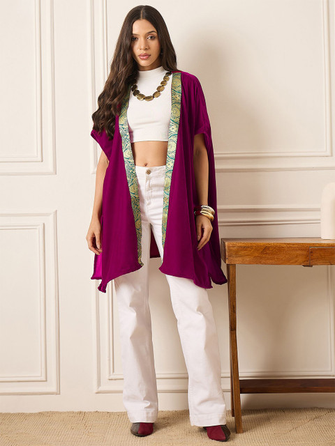 InWeave Longline V-Neck Three-Quarter Sleeves Velvet Shrug