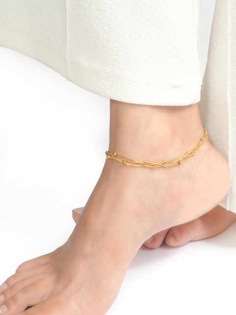 MAHTTAB Stainless Steel Gold-Plated Artificial Beaded Anklet