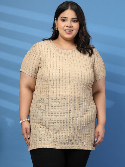 plusS Self Design Round Neck Short Sleeves Cotton T-shirt