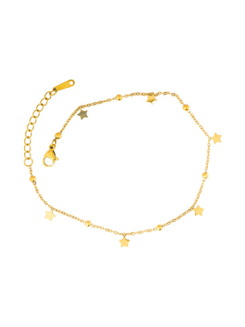 MAHTTAB Stainless Steel Gold-Plated Artificial Beaded Anklet