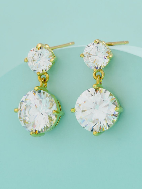 Kushal's Fashion Jewellery Gold-Plated Circular Shaped Zircon Studded Drop Earrings