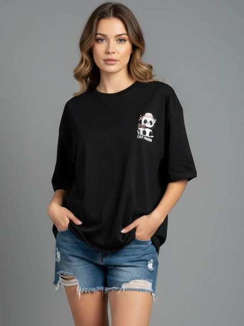 SZN Printed Round Neck Drop-Shoulder Sleeves Oversized Cotton T-shirt