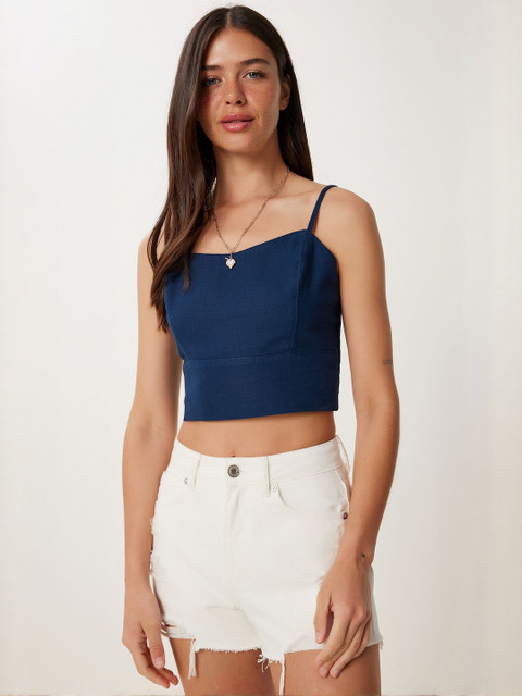 Happiness istanbul Women Shoulder Straps Cotton Crop Top