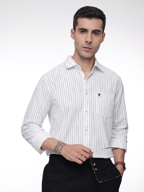 French Connection Men Vertical Striped Slim Fit Cotton Linen Casual Shirt
