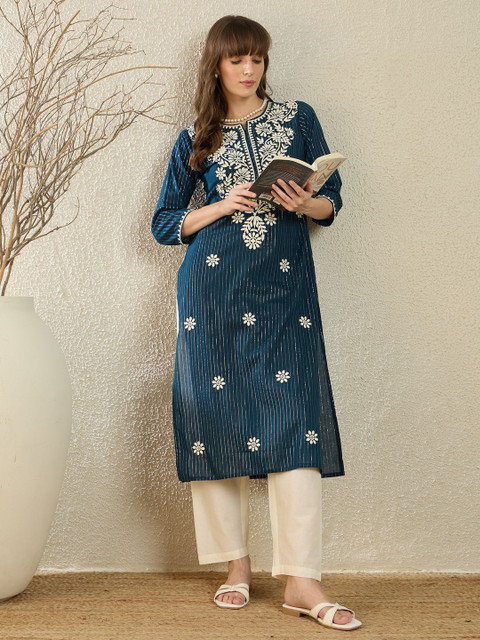 Indo Era Women Floral Embroidered Thread Work Kurta - Image 6