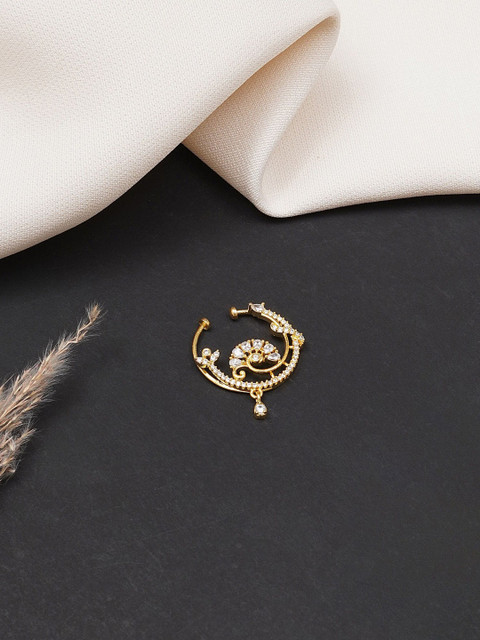 Mali Fionna Gold-Plated Artificial Stones Studded & Beaded Ring Nosepin