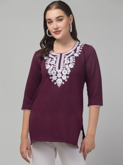 CROWN KING Women Floral Embroidered Round Neck Kurti