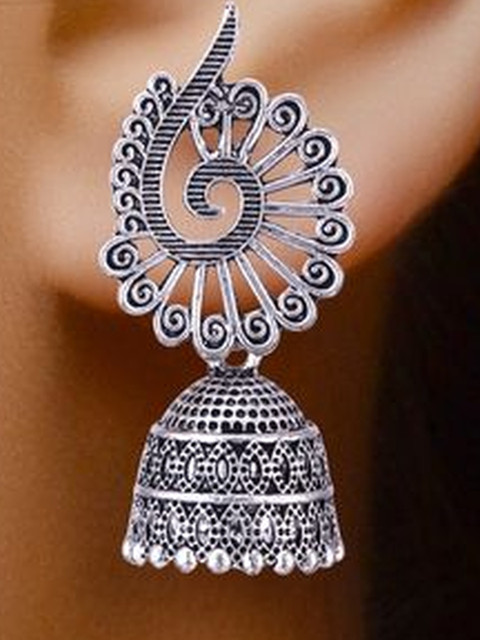 MEENAZ Set Of 6 Silver-Plated Oxidized Dome Shaped Jhumkas - Image 7