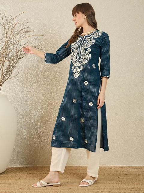 Indo Era Women Floral Embroidered Thread Work Kurta - Image 4