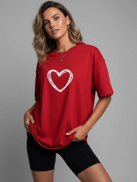 SZN Women Graphic Printed Round Neck Cotton Oversized T-shirt
