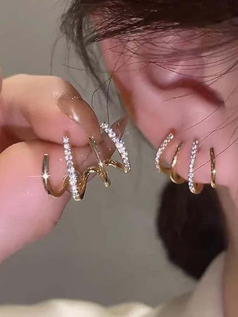 LIMINE JEWELS Stainless Steel Gold-Plated CZ Studded Korean Contemporary Ear Cuff