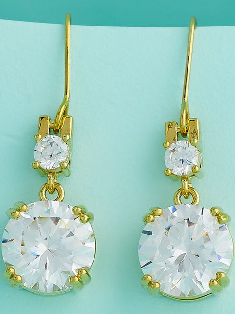 Kushal's Fashion Jewellery Gold-Plated Circular Shaped Zircon Studded Drop Earrings