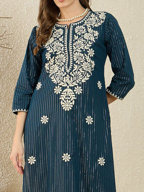 Indo Era Women Floral Embroidered Thread Work Kurta - Image 3