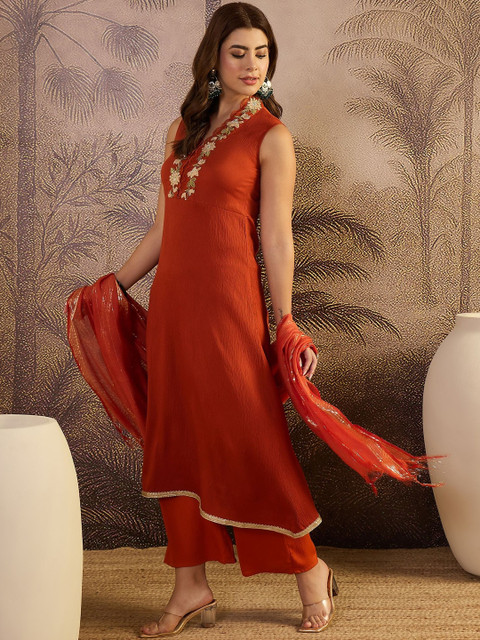 Sangria Embroidered A-Line Kurta with Dupatta - Image 4
