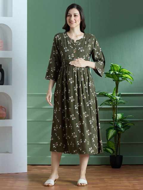 NIGHTSPREE Floral Print Maternity Fit & Flare Midi Dress