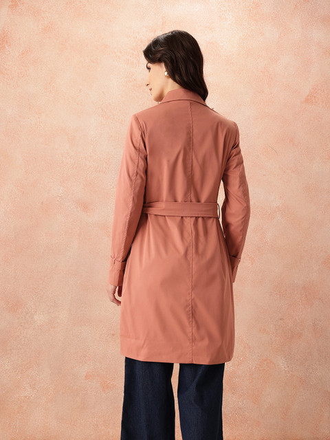 all about you Notched Lapel Collar Pure Cotton Double-Breasted Belted Overcoat - Image 5