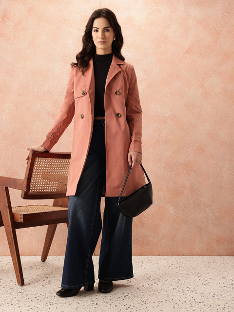 all about you Notched Lapel Collar Pure Cotton Double-Breasted Belted Overcoat - Image 6