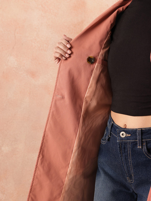 all about you Notched Lapel Collar Pure Cotton Double-Breasted Belted Overcoat - Image 8