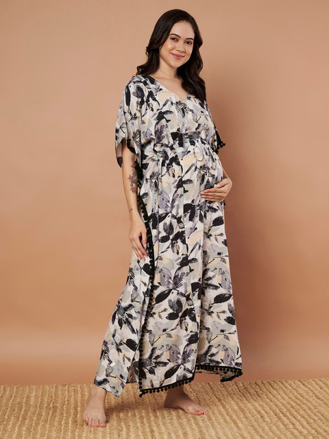 Secret Wish Printed Maternity Maxi Kaftan Nightdress - Image 3