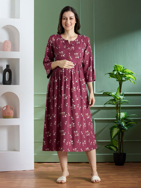 NIGHTSPREE Floral Print Maternity Fit & Flare Midi Dress