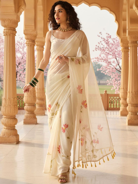 Anouk Rustic Floral Poly Chiffon Saree