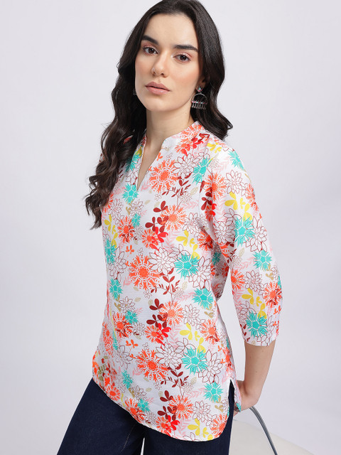 Anouk Rustic Floral Printed Mandarin Collar Straight Kurti