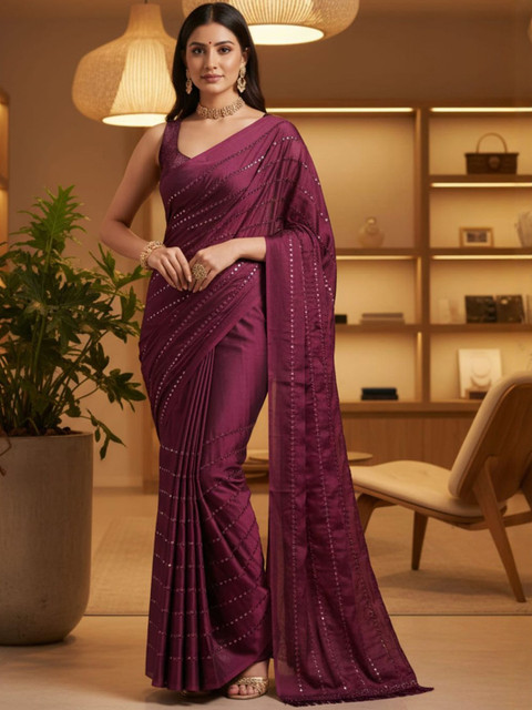 Anouk Rustic Embellished Sequinned Poly Georgette Heavy Work Saree