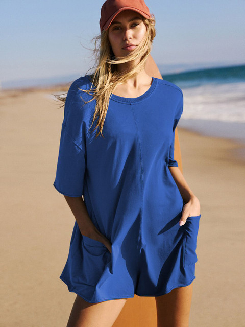 HERE&NOW Women Round Neck Short Sleeves Jumpsuit