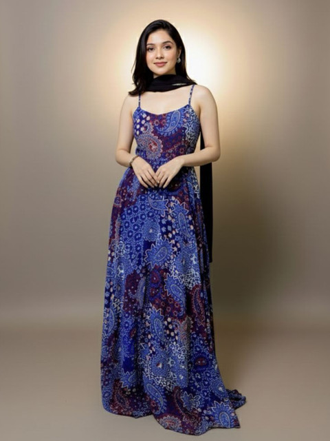 Magnetism Print Chiffon A-Line Maxi Dress