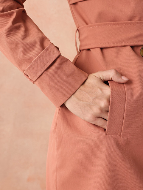 all about you Notched Lapel Collar Pure Cotton Double-Breasted Belted Overcoat - Image 7