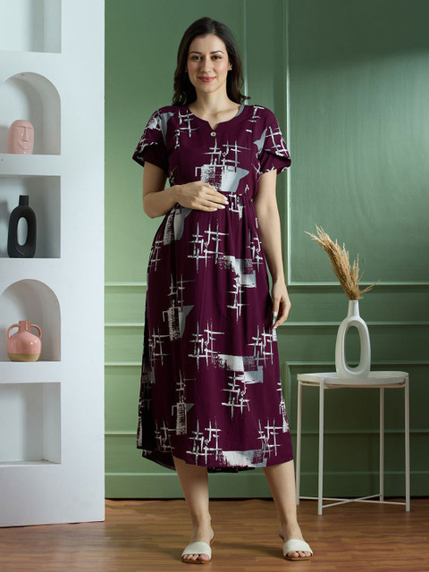 NIGHTSPREE Print Maternity Fit & Flare Midi Dress