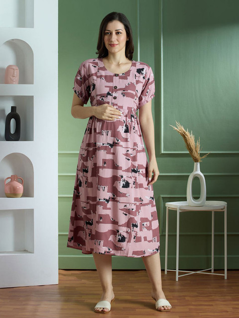 NIGHTSPREE Print Maternity A-Line Midi Dress