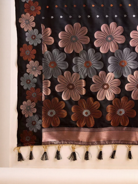 GHAN SALS Floral Zari Organza Baluchari Saree with Blouse Piece - Image 3