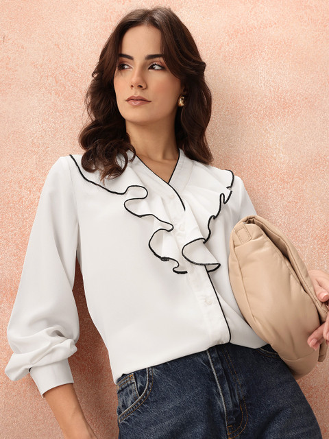 all about you Ruffled V-Neck Shirt Style Top