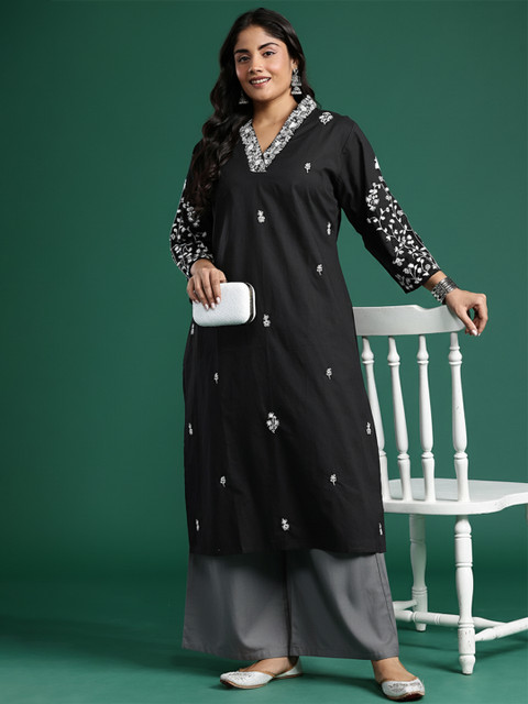 Indo Era Floral Embroidered Straight Kurta