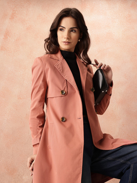 all about you Notched Lapel Collar Pure Cotton Double-Breasted Belted Overcoat