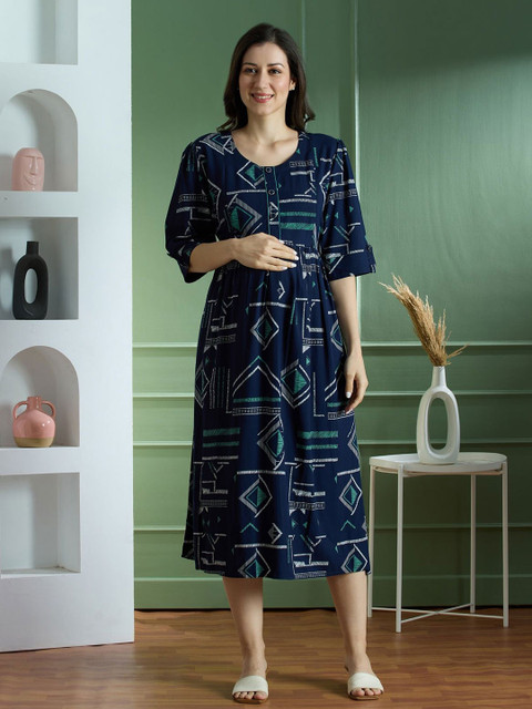 NIGHTSPREE Print Maternity A-Line Midi Dress