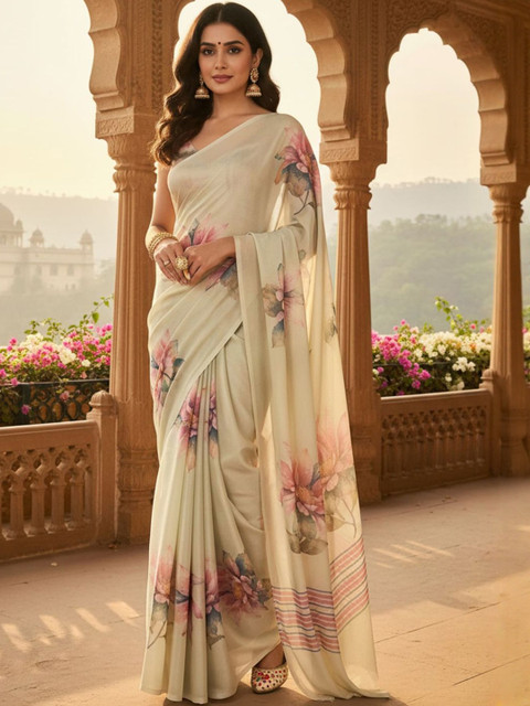 Anouk Rustic Floral Poly Georgette Block Print Saree