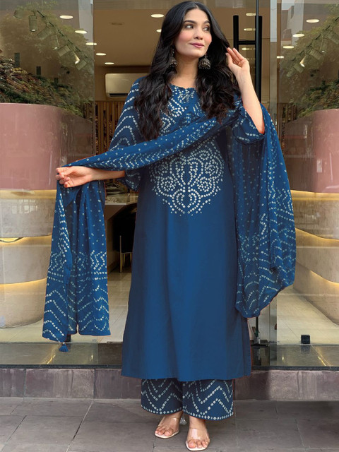 Aaghnya Women Ethnic Motifs Printed Regular Kurta with Palazzos & With Dupatta