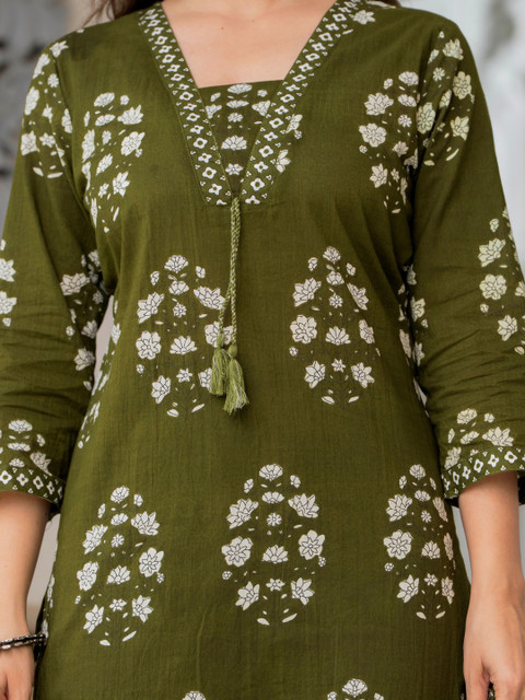 PARTHVI Women Floral Printed Regular Thread Work Pure Cotton Kurta with Palazzos & With Dupatta - Image 6