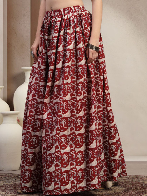 SUNEKH Women Ethnic Motifs Printed Cotton Flared Maxi Skirts