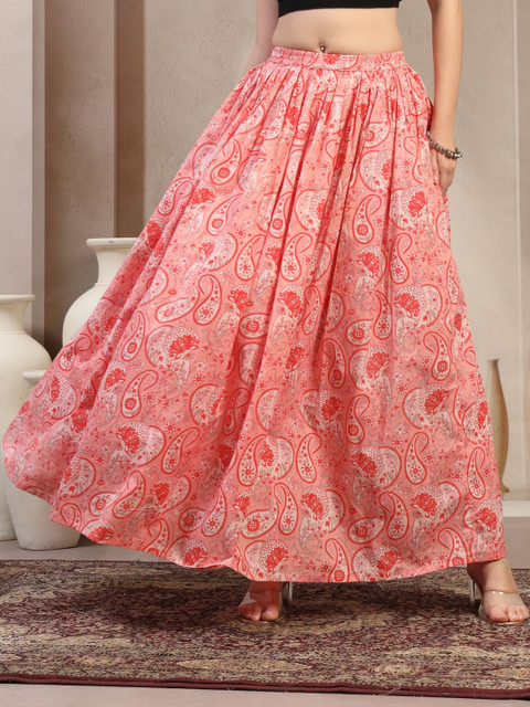 SUNEKH Women Ethnic Printed Cotton Flared Maxi Skirts