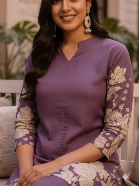 Lavender Printed Tunic and Trousers Co-Ords - Image 7