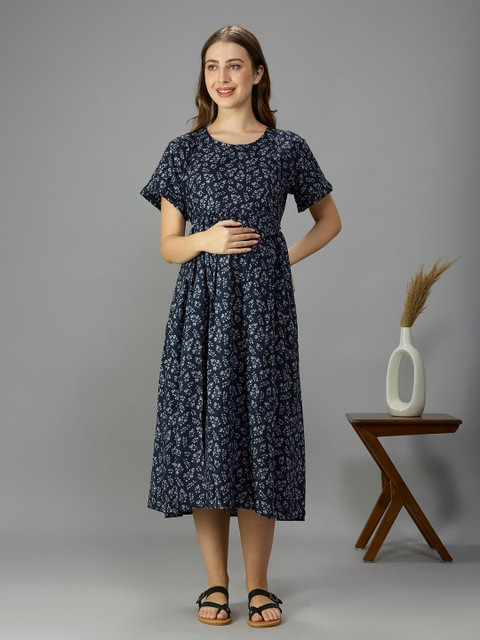 NIGHTSPREE Floral Print Maternity A-Line Midi Dress