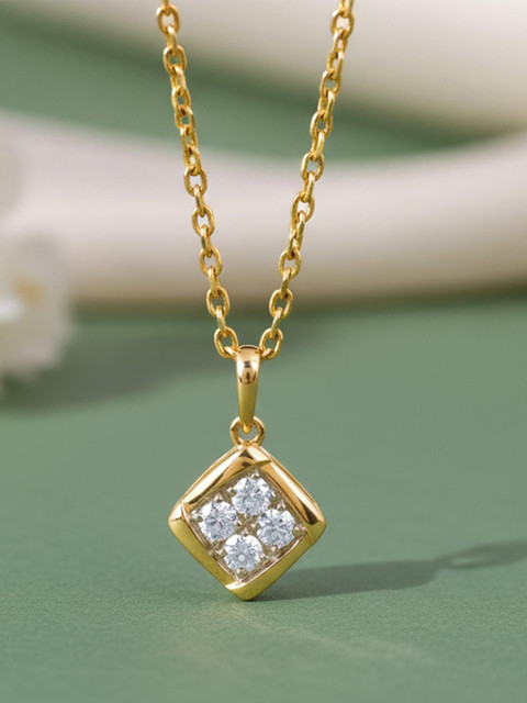 GIVA 9Kt Gold Crystal Edge Pendant With 0.21 Ct Lab Grown Diamond - 0.93g